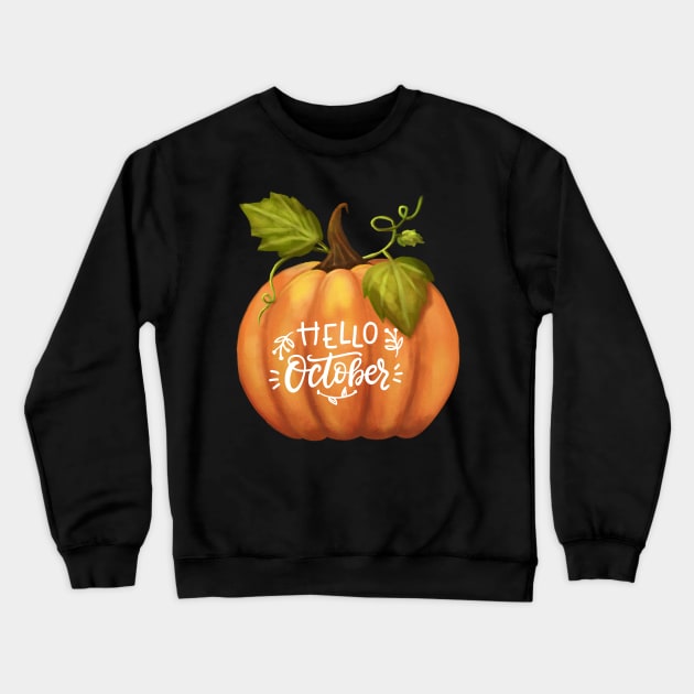 Hello October Fall Season Pumpkin Halloween and Fall Color Lovers. Crewneck Sweatshirt by BellaPixel